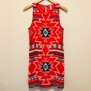 Aztec Print Coral Swing Dress